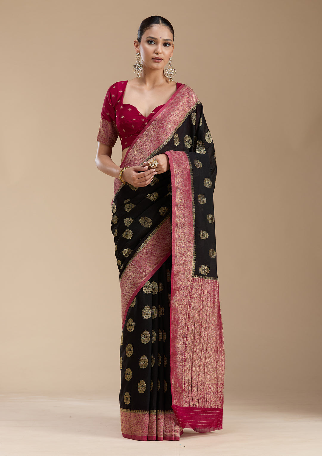 Black Zariwork (Gold) Georgette Silk_Saree