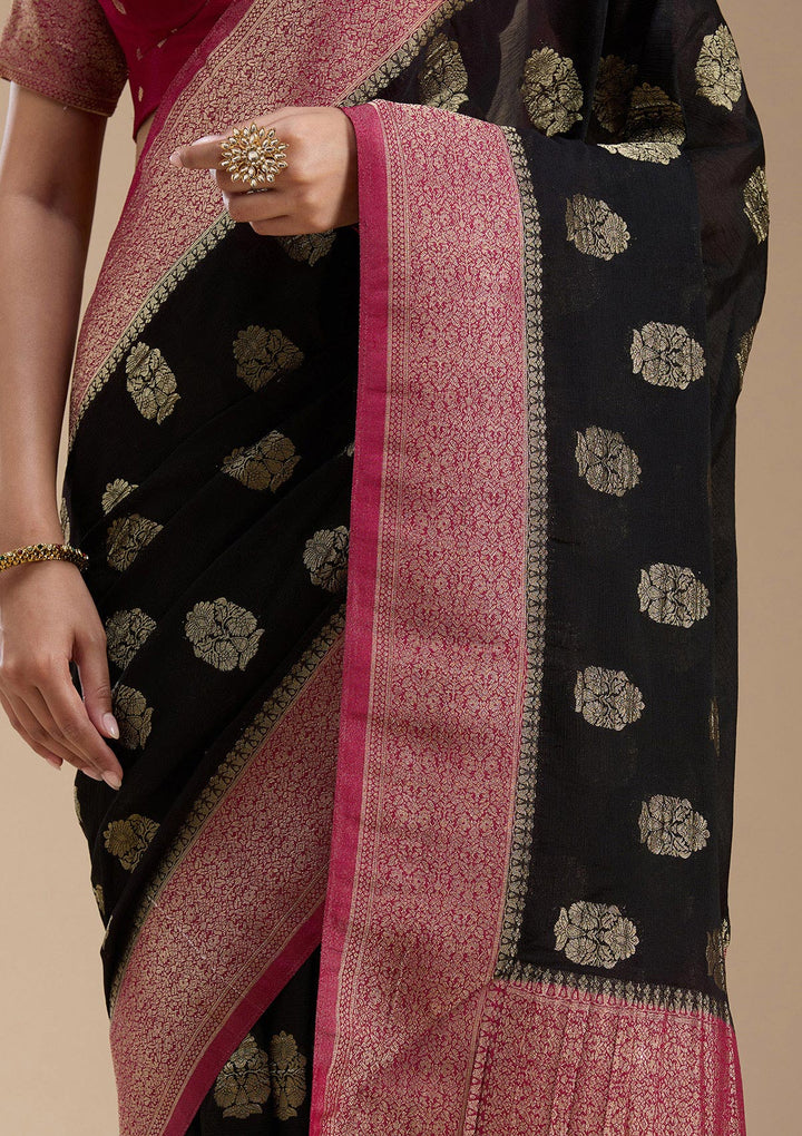 Black Zariwork (Gold) Georgette Silk_Saree