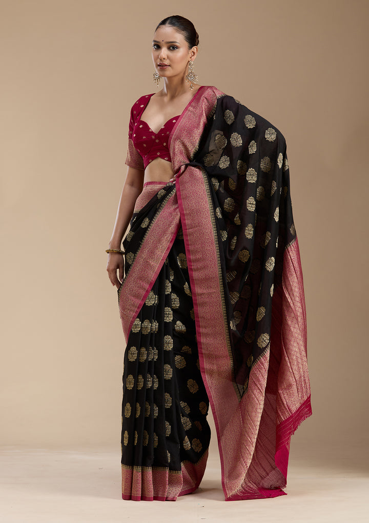 Black Zariwork (Gold) Georgette Silk_Saree