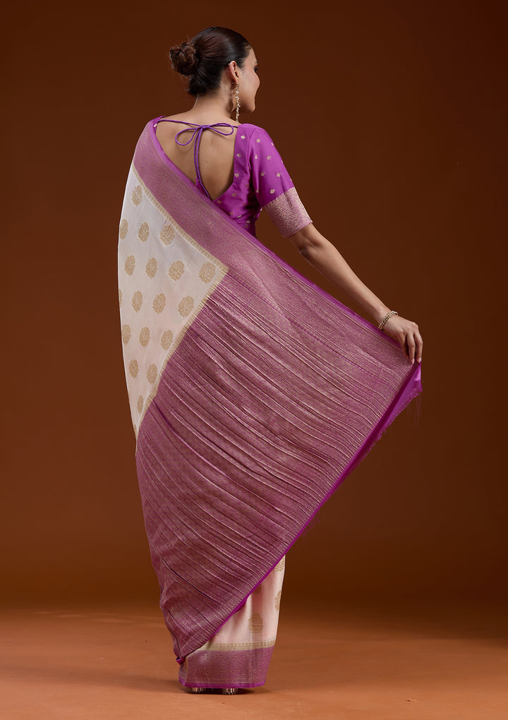 Off White Zariwork (Gold) Georgette Silk_Saree