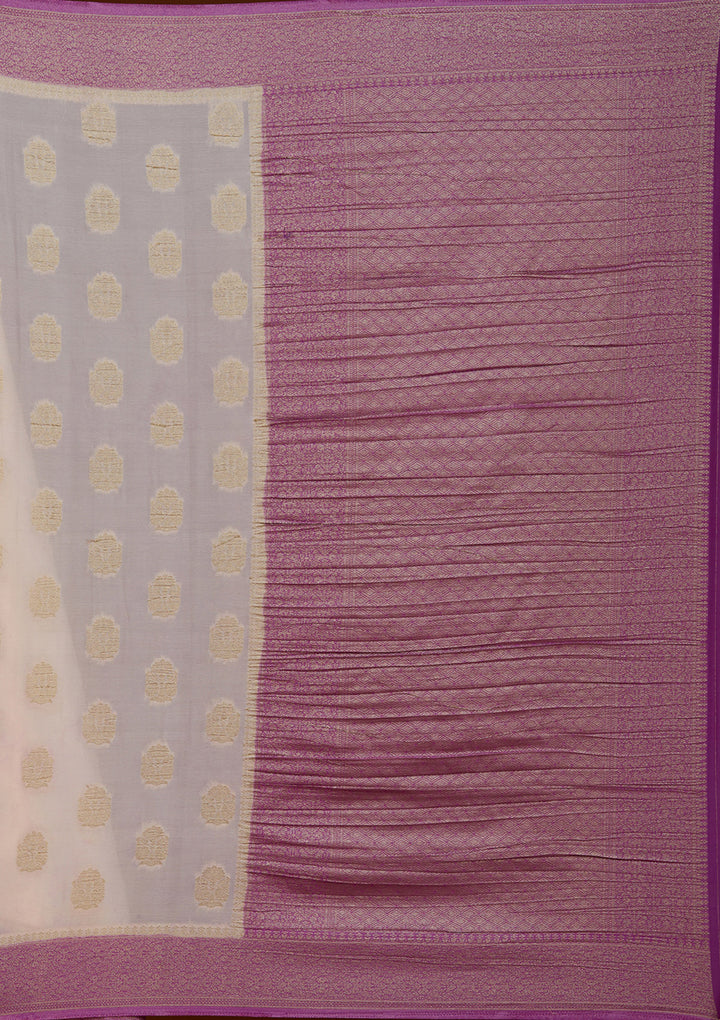 Off White Zariwork (Gold) Georgette Silk_Saree