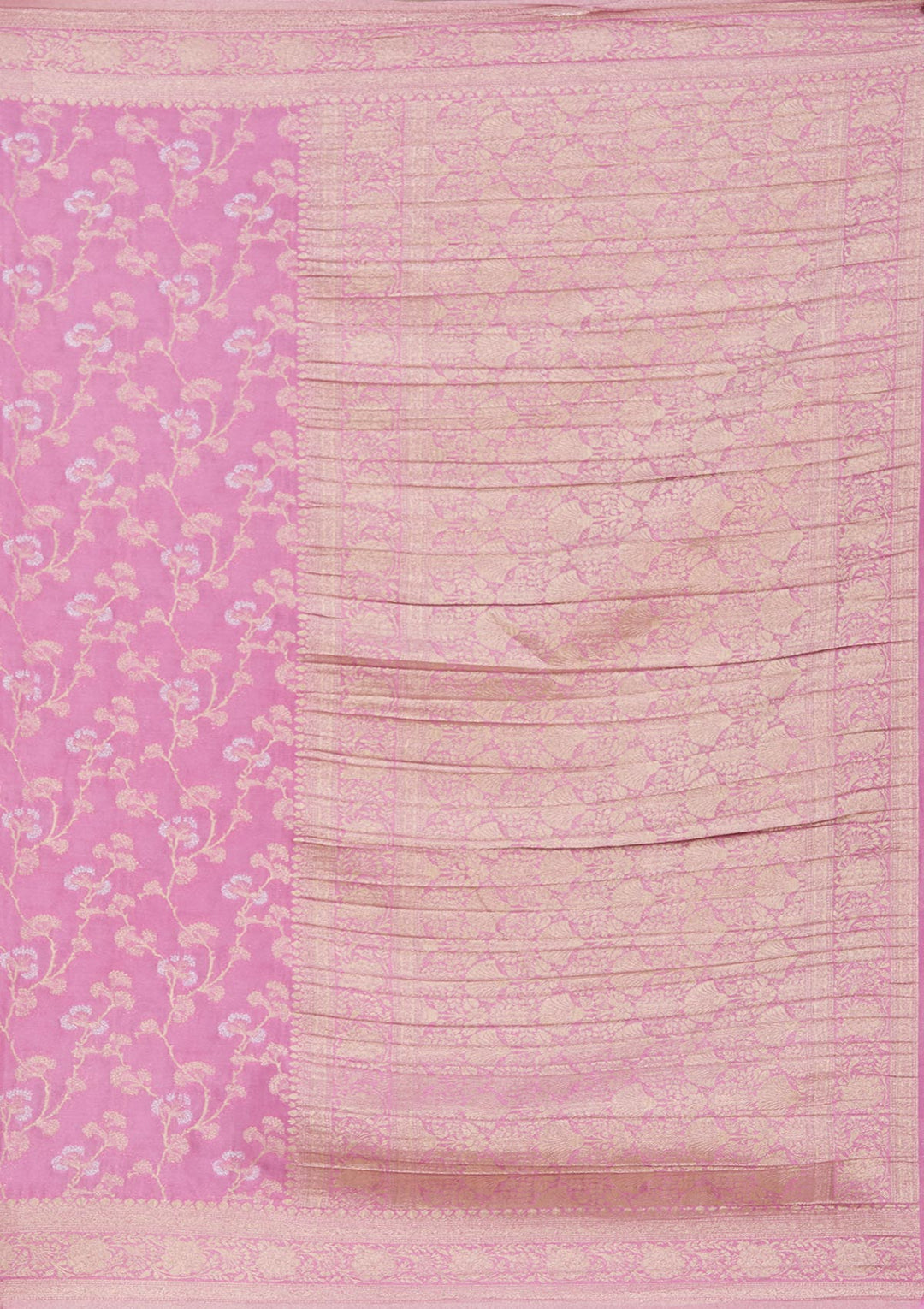 Onion Pink Zariwork (Gold) Georgette Silk Saree