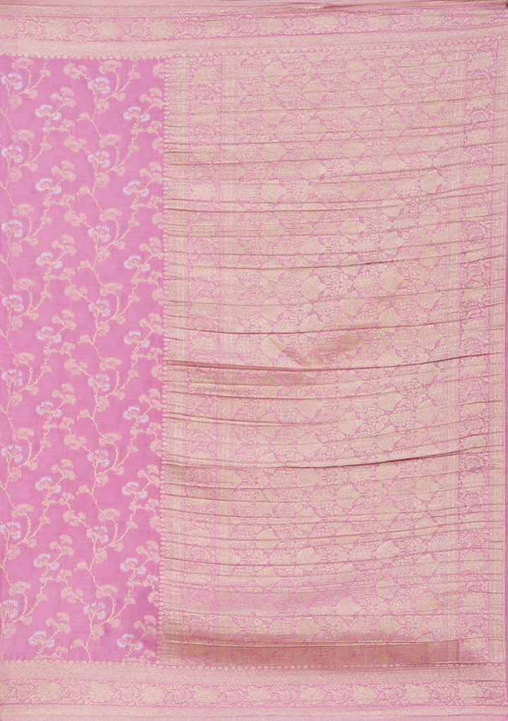 Onion Pink Zariwork (Gold) Georgette Silk Saree