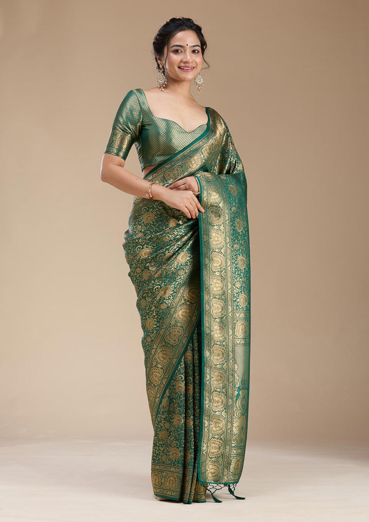 Bottle Green Banarasi Silk Saree