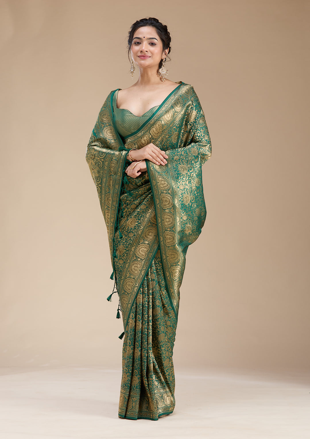 Bottle Green Banarasi Silk Saree