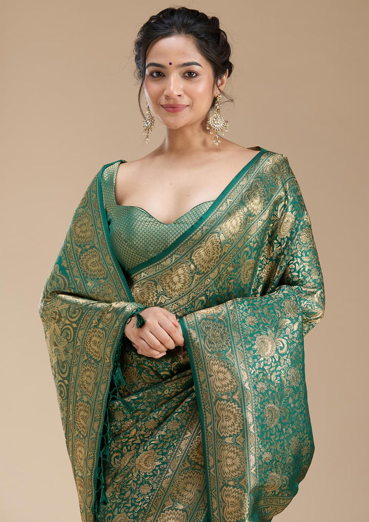 Bottle Green Banarasi Silk Saree