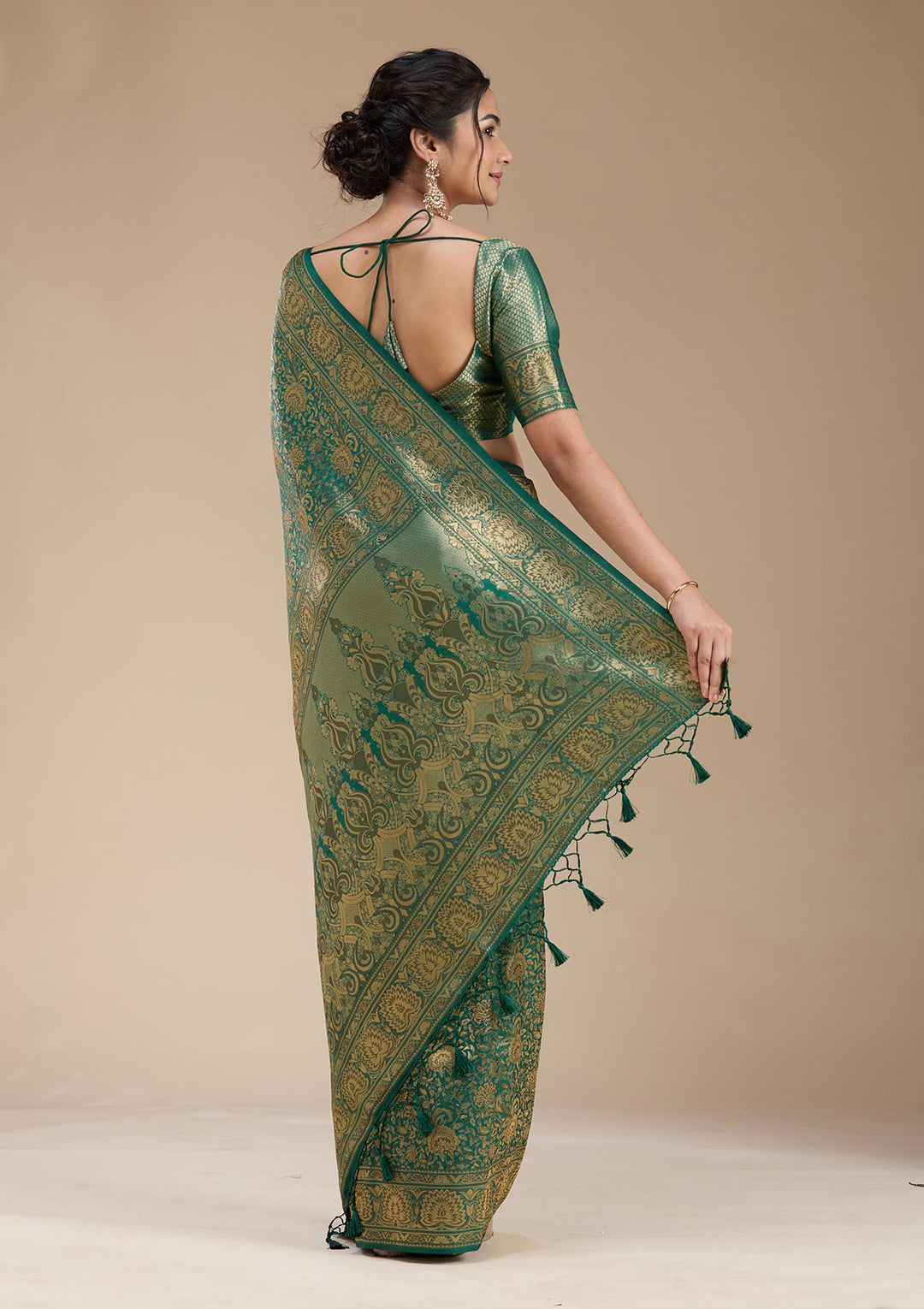Bottle Green Banarasi Silk Saree
