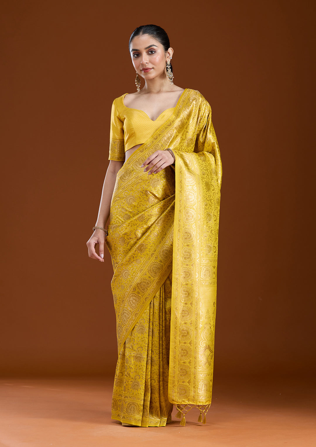 Mustard Zariwork Art Silk Saree