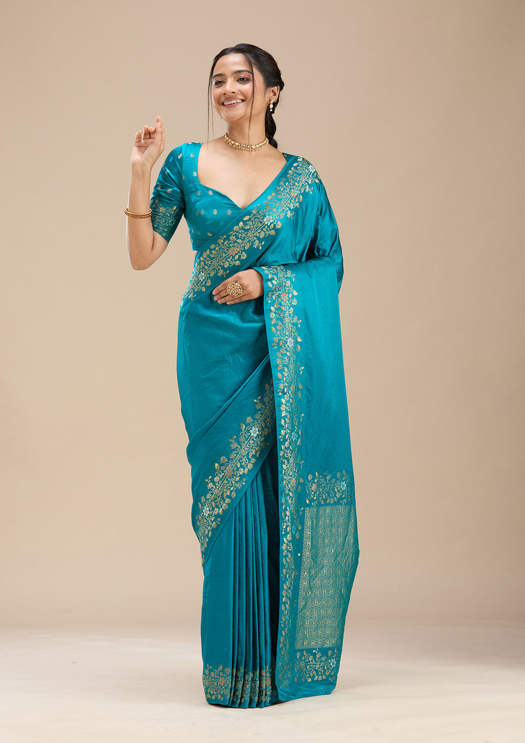 Peacock Blue Banarasi Silk Saree