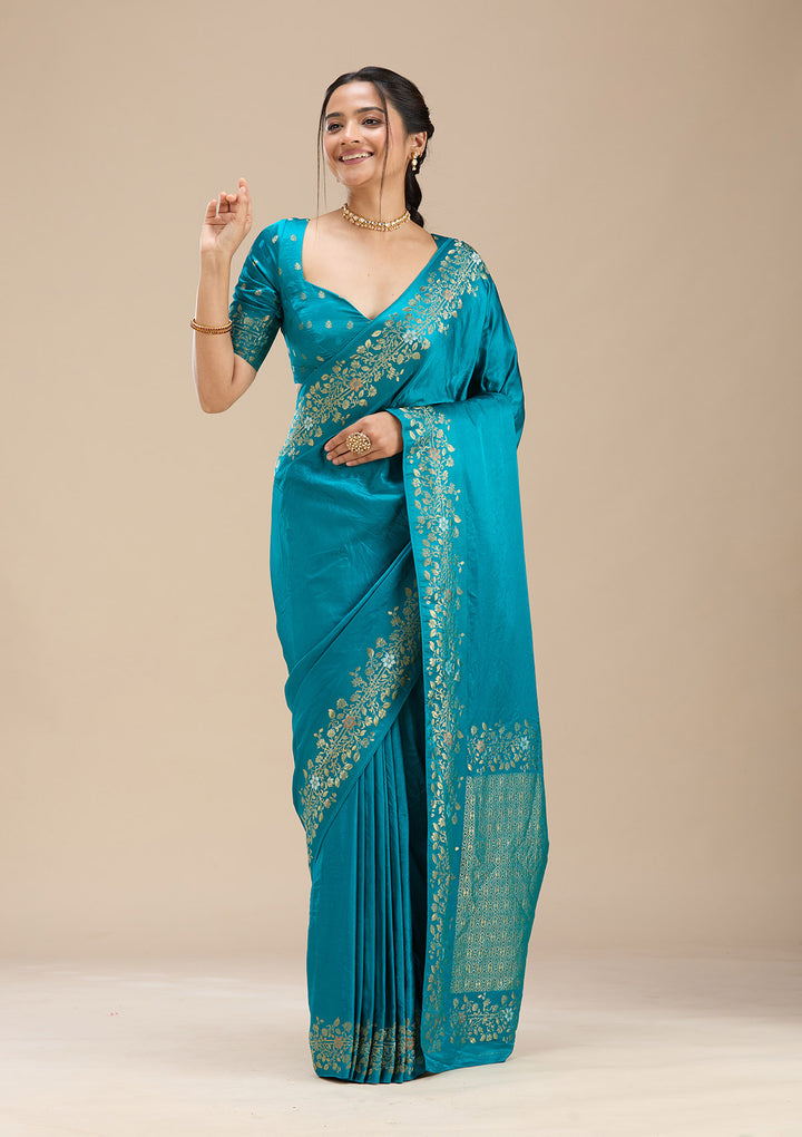 Peacock Blue Banarasi Silk Saree