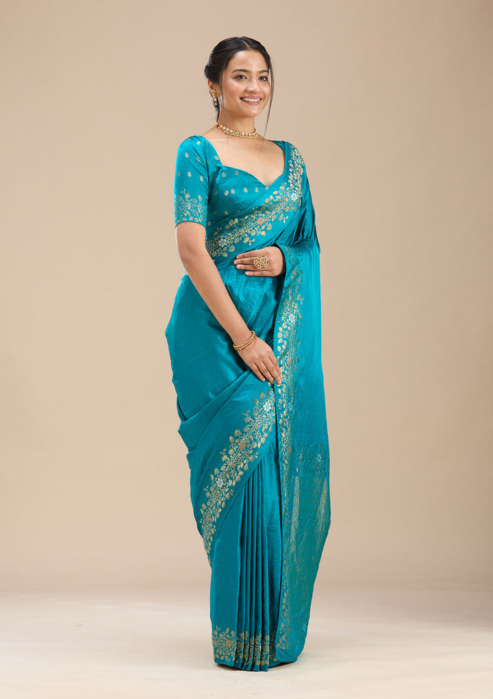 Peacock Blue Banarasi Silk Saree