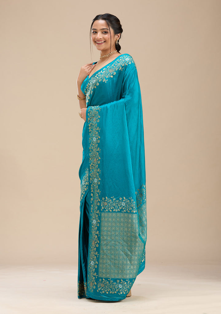 Peacock Blue Banarasi Silk Saree
