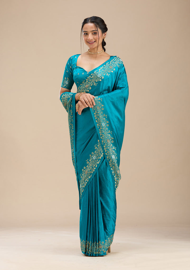 Peacock Blue Banarasi Silk Saree