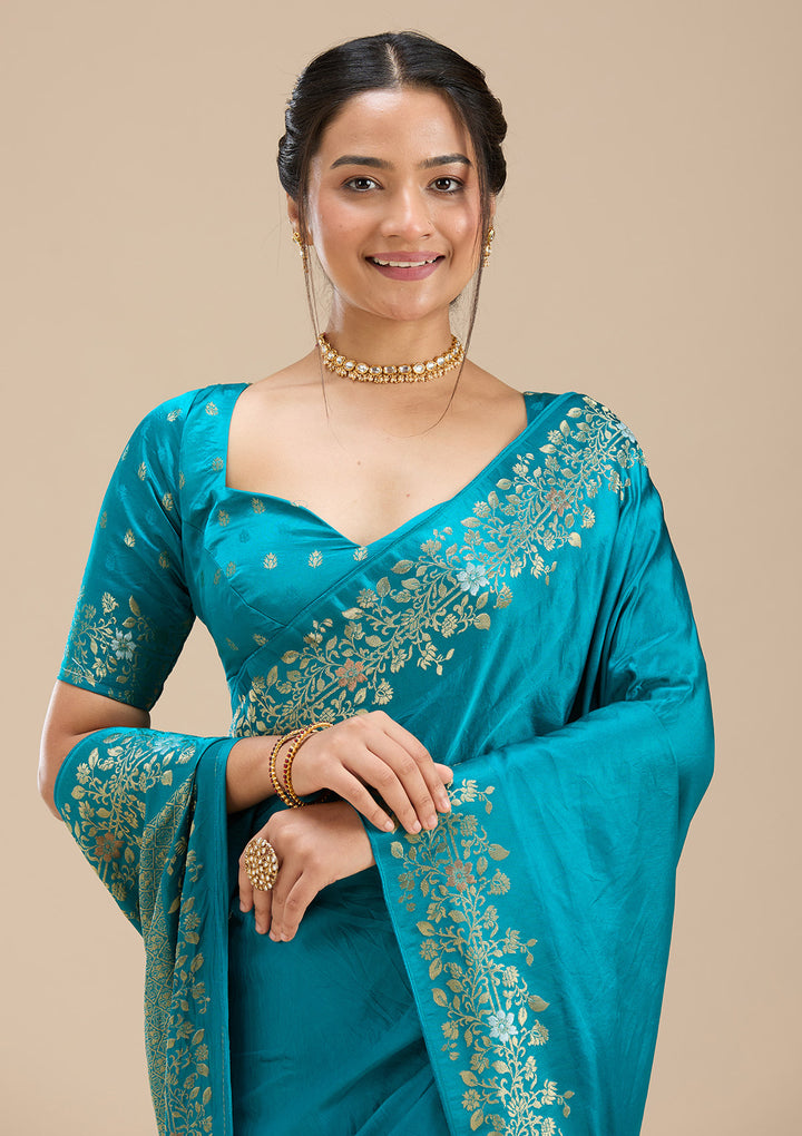 Peacock Blue Banarasi Silk Saree