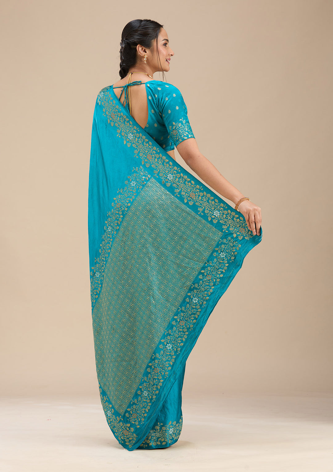 Peacock Blue Banarasi Silk Saree