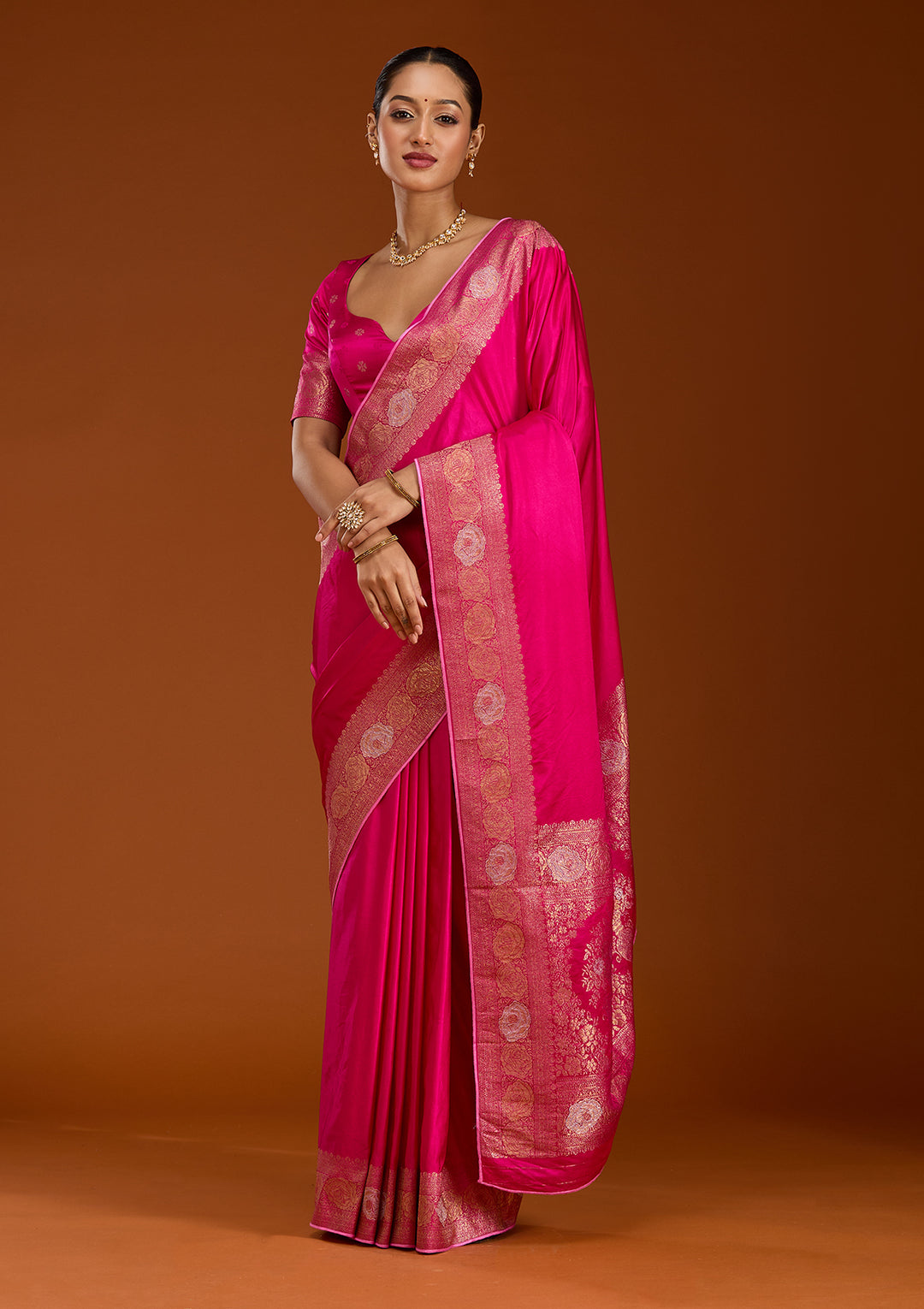 Rani Pink Zariwork Crepe Silk Saree