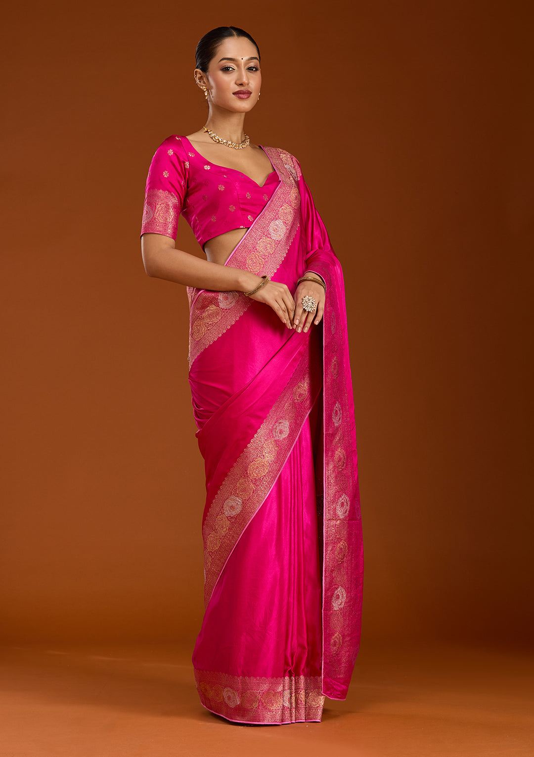 Rani Pink Zariwork Crepe Silk Saree