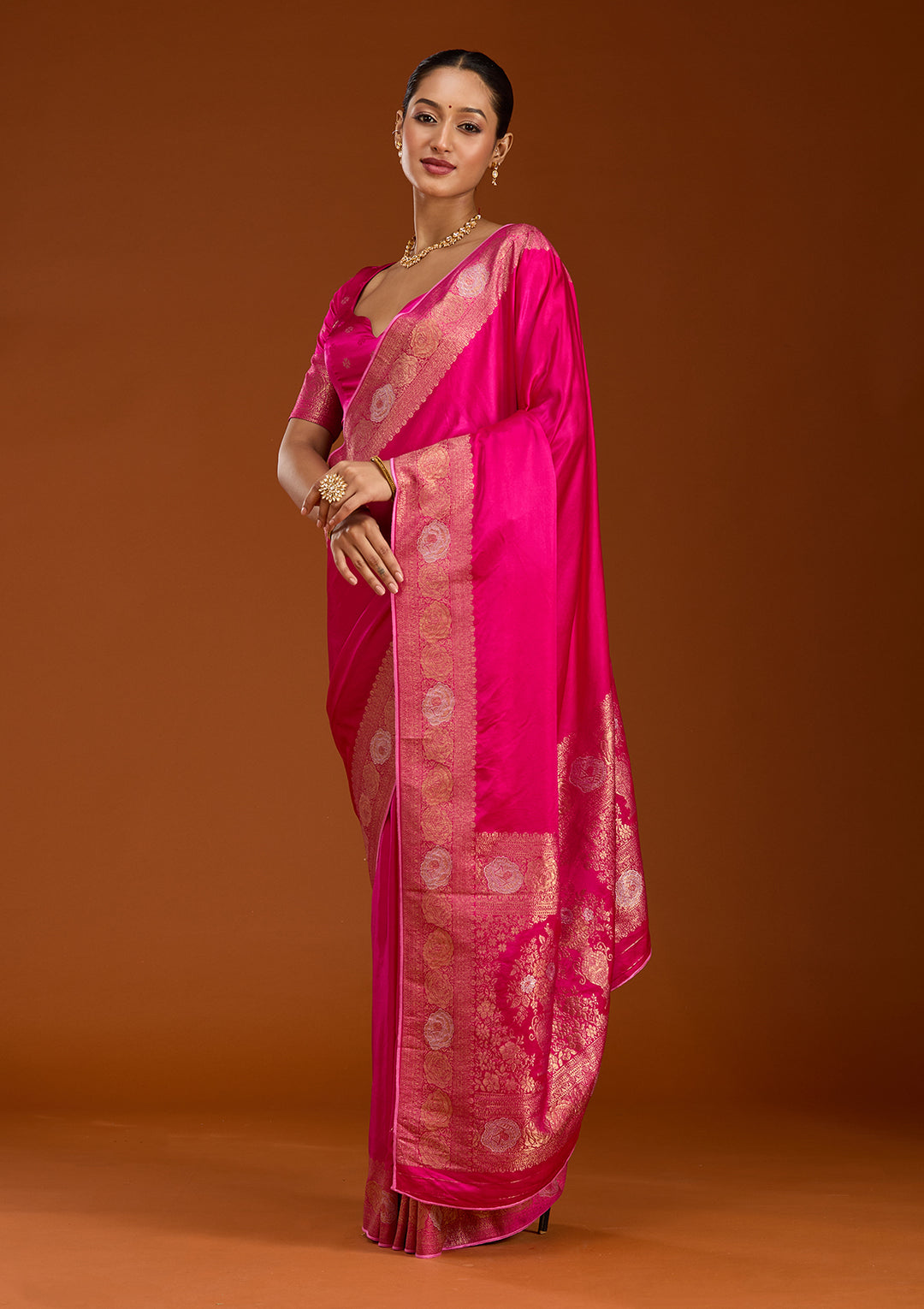 Rani Pink Zariwork Crepe Silk Saree