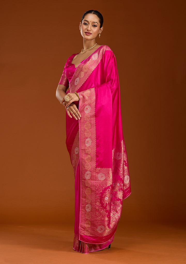 Rani Pink Zariwork Crepe Silk Saree