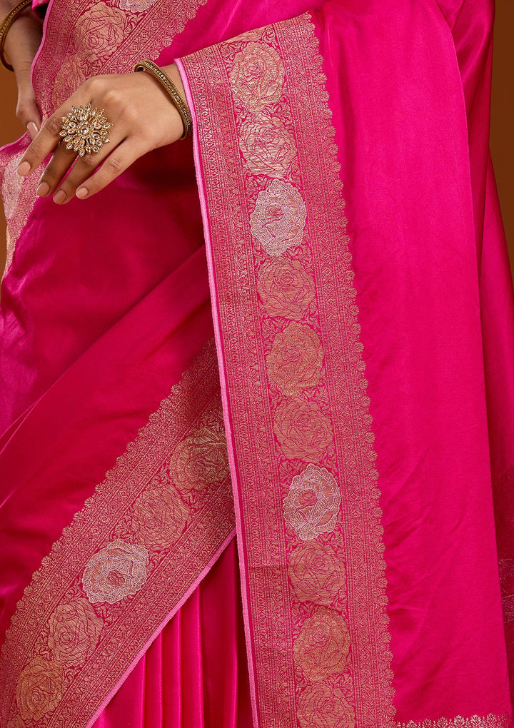 Rani Pink Zariwork Crepe Silk Saree