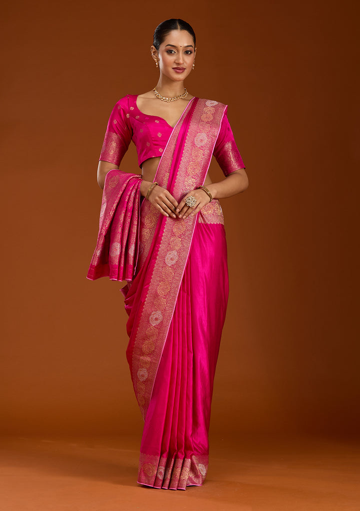 Rani Pink Zariwork Crepe Silk Saree