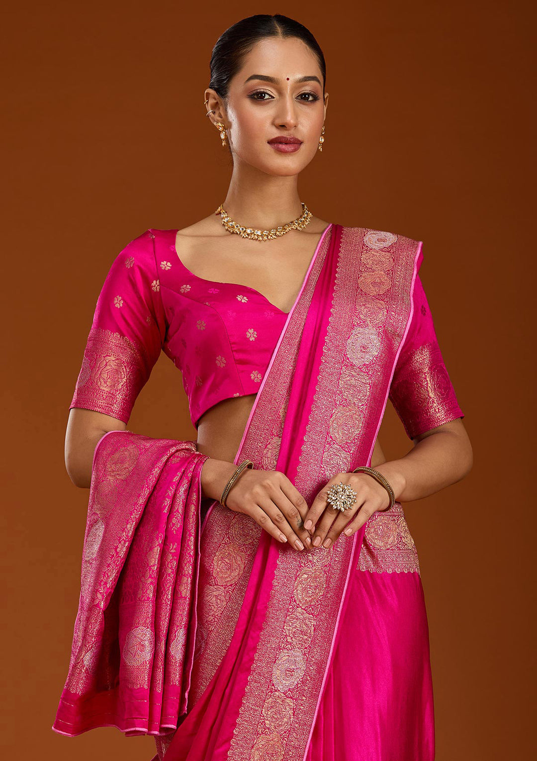 Rani Pink Zariwork Crepe Silk Saree