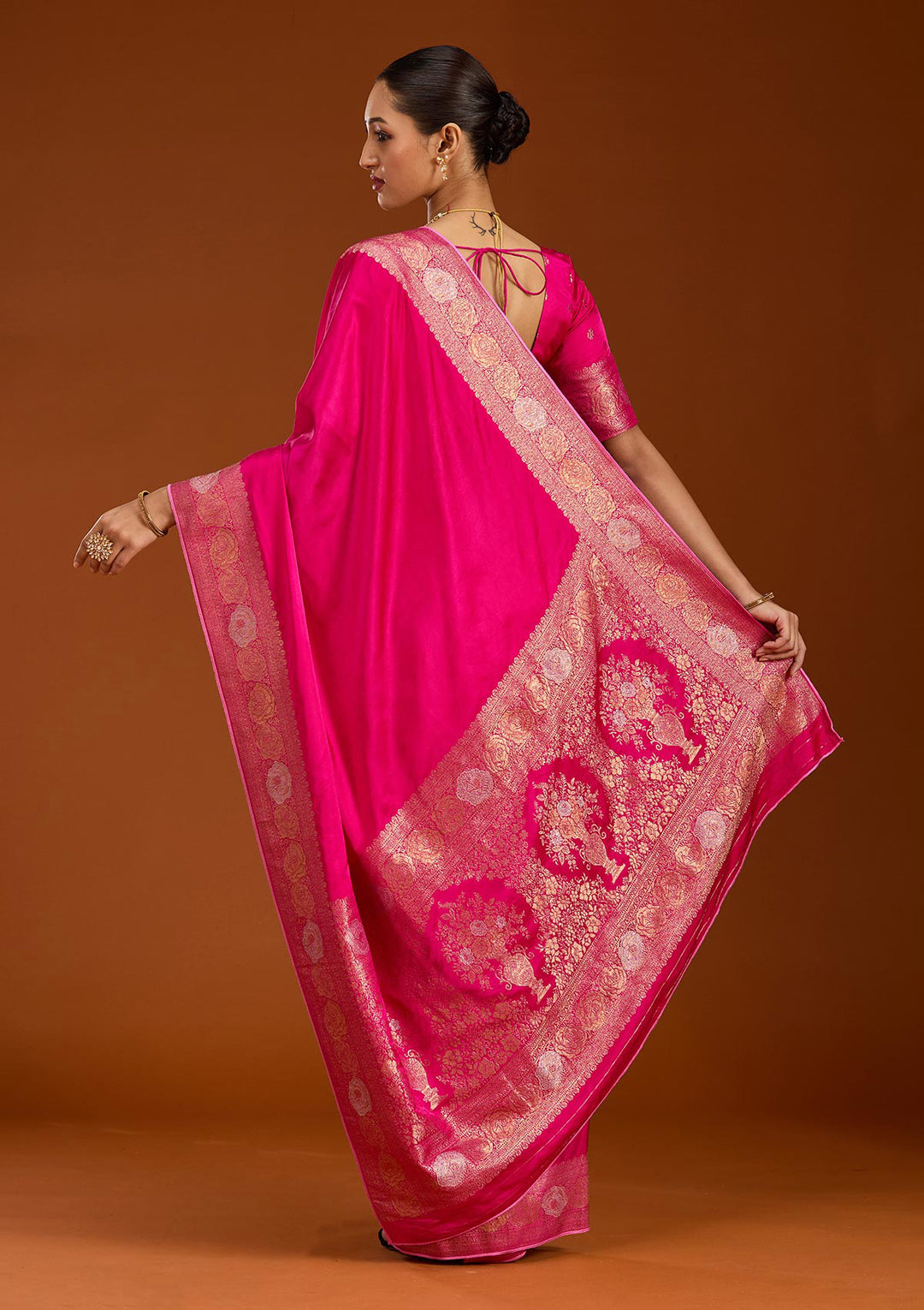 Rani Pink Zariwork Crepe Silk Saree