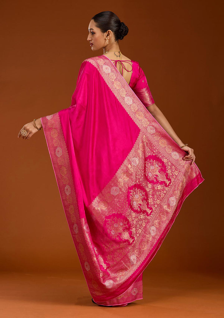 Rani Pink Zariwork Crepe Silk Saree