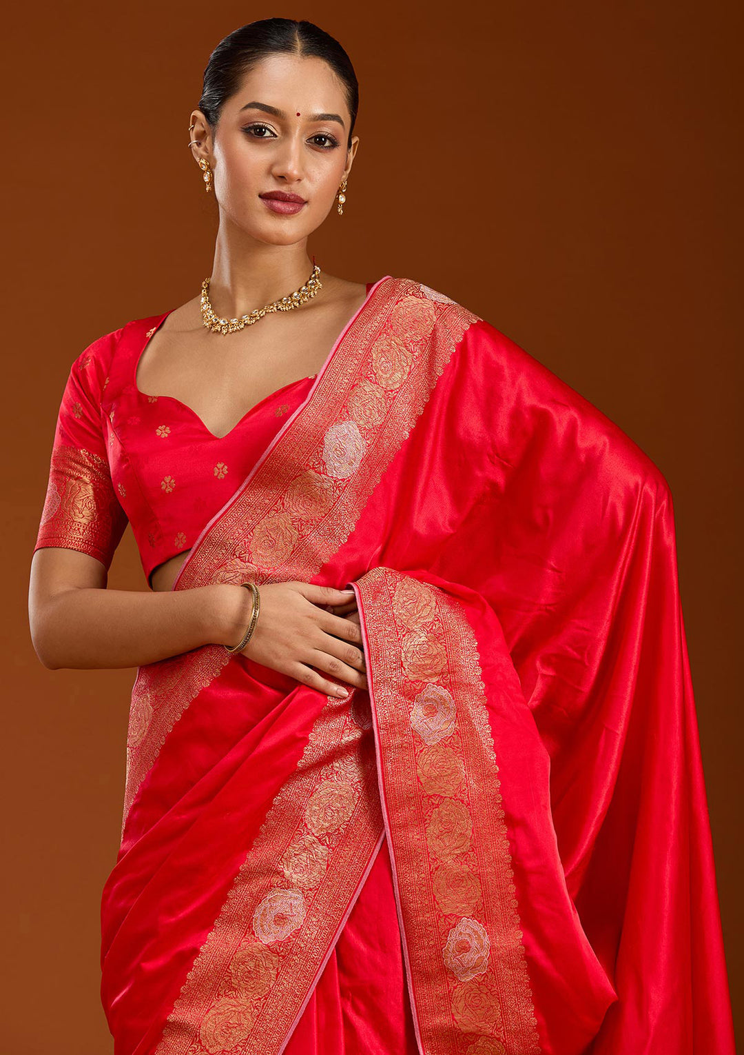 Red Zariwork Crepe Silk Saree