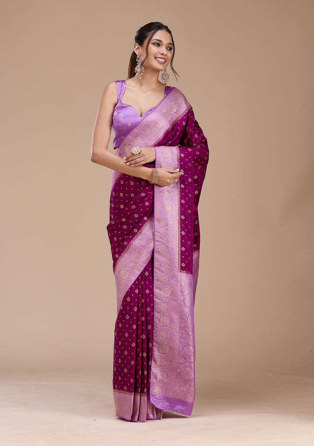Purple Banarasi Satin Silk_Saree