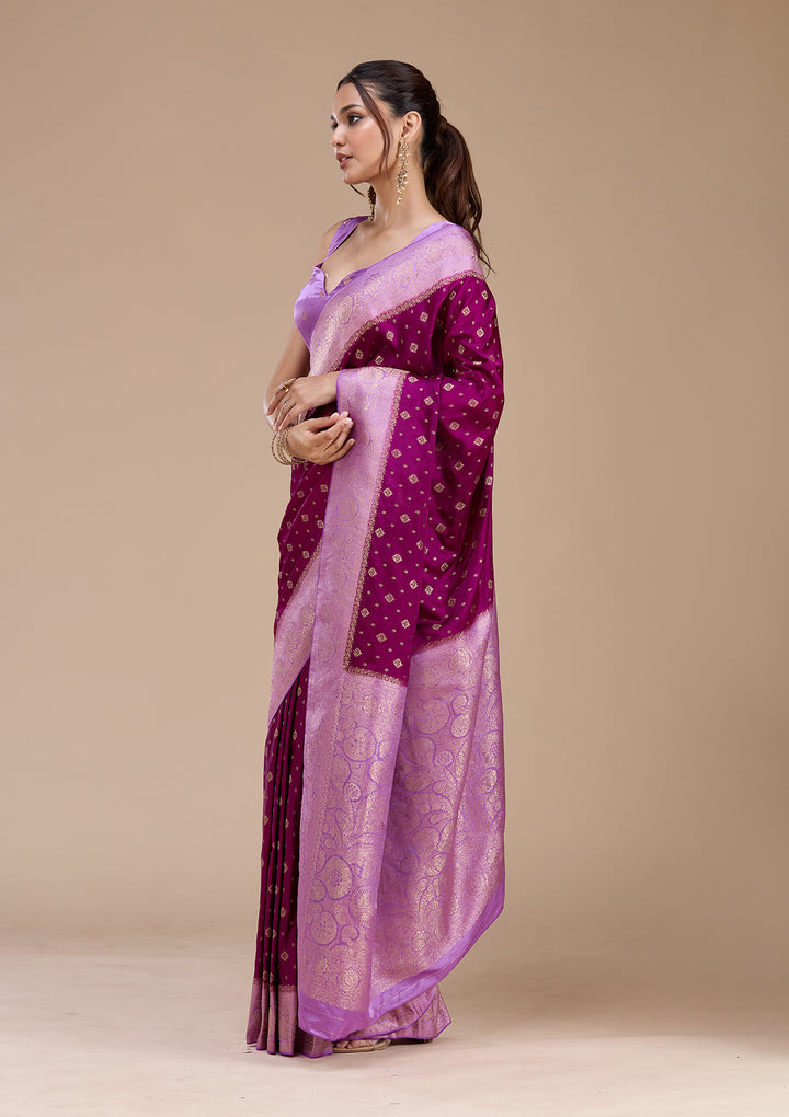 Purple Banarasi Satin Silk_Saree