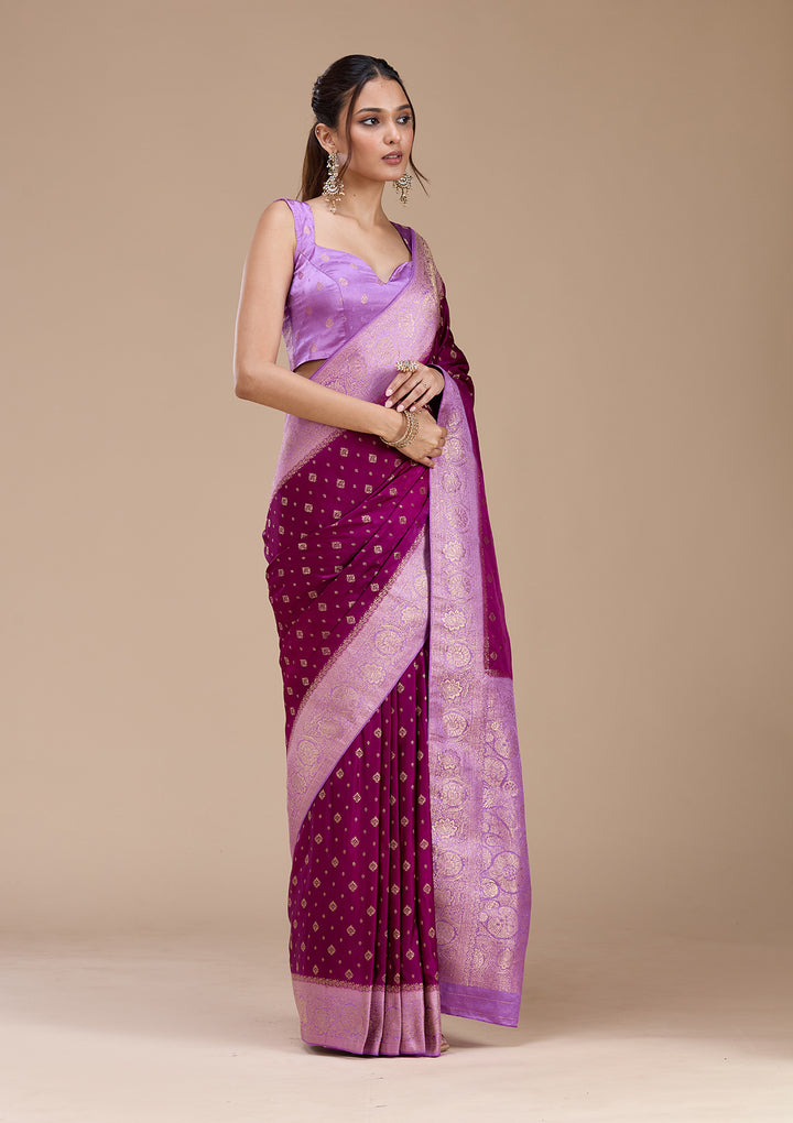 Purple Banarasi Satin Silk_Saree