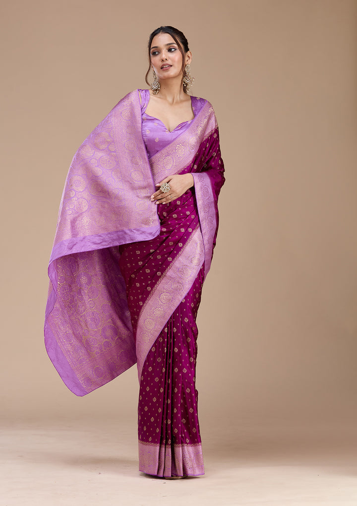 Purple Banarasi Satin Silk_Saree