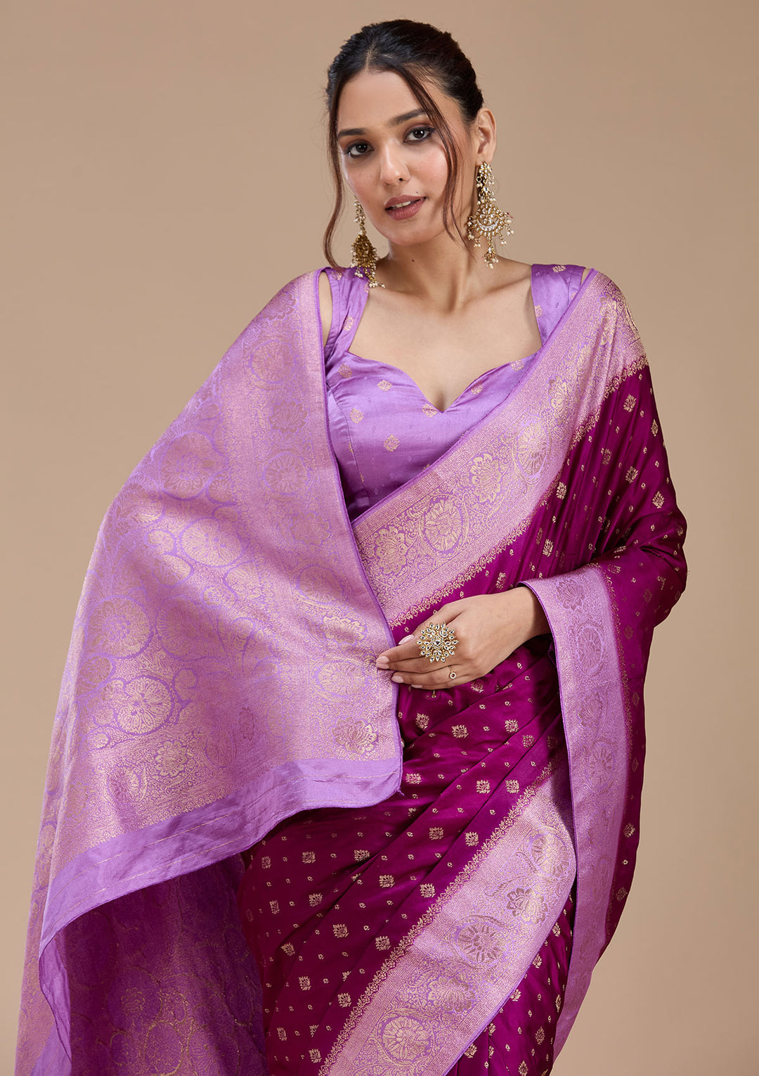 Purple Banarasi Satin Silk_Saree