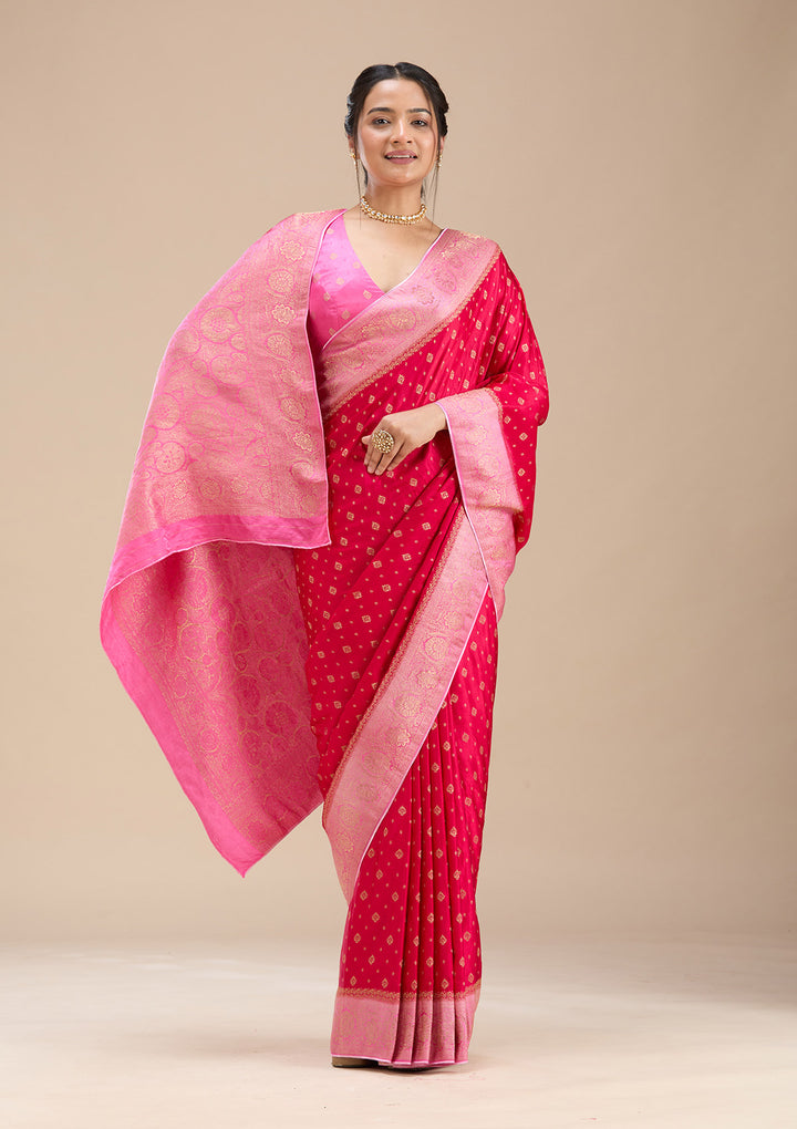 Rani Pink Banarasi Satin Silk Saree