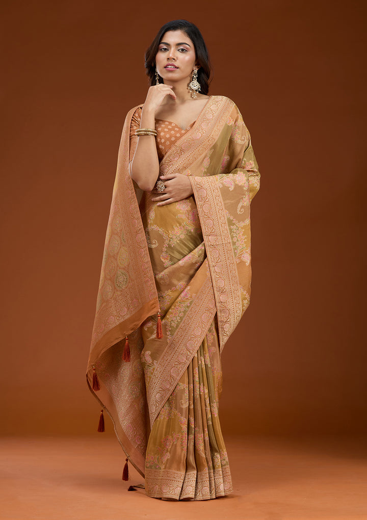 Mustard Cutdana Chiffon Silk Saree