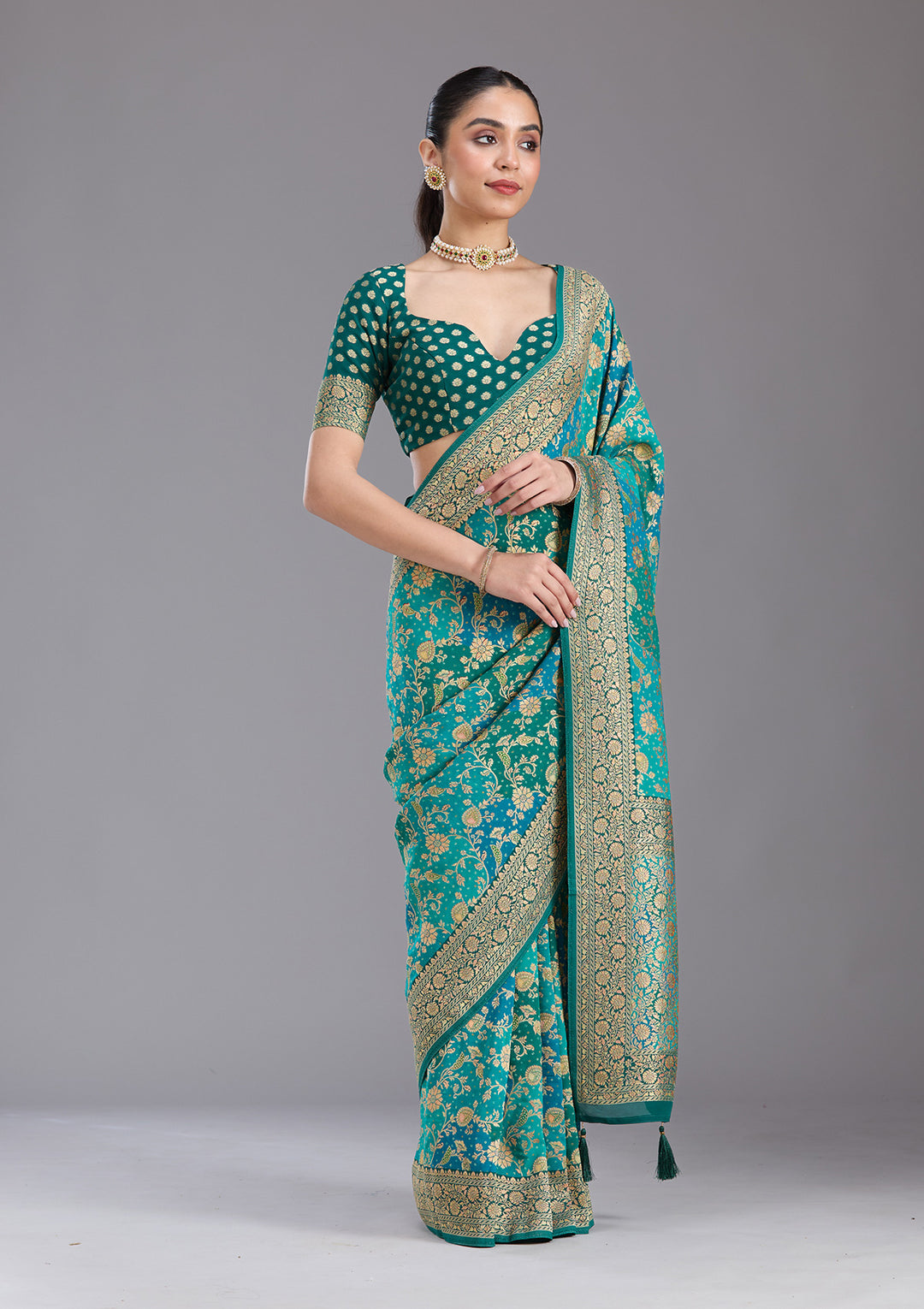 Rama Green Banarasi Silk Saree