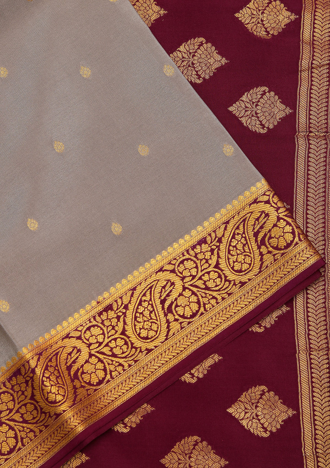 Light Grey Zariwork Pure Crepe Silk Saree