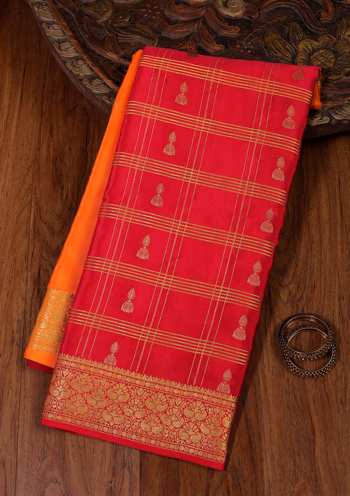 Orange Zariwork Pure Crepe Silk Saree