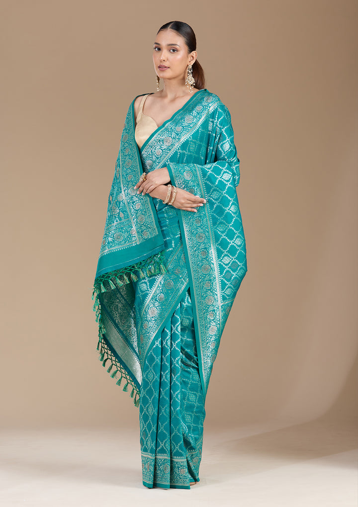 Peacock Green Stonework (Gold) Silk Saree