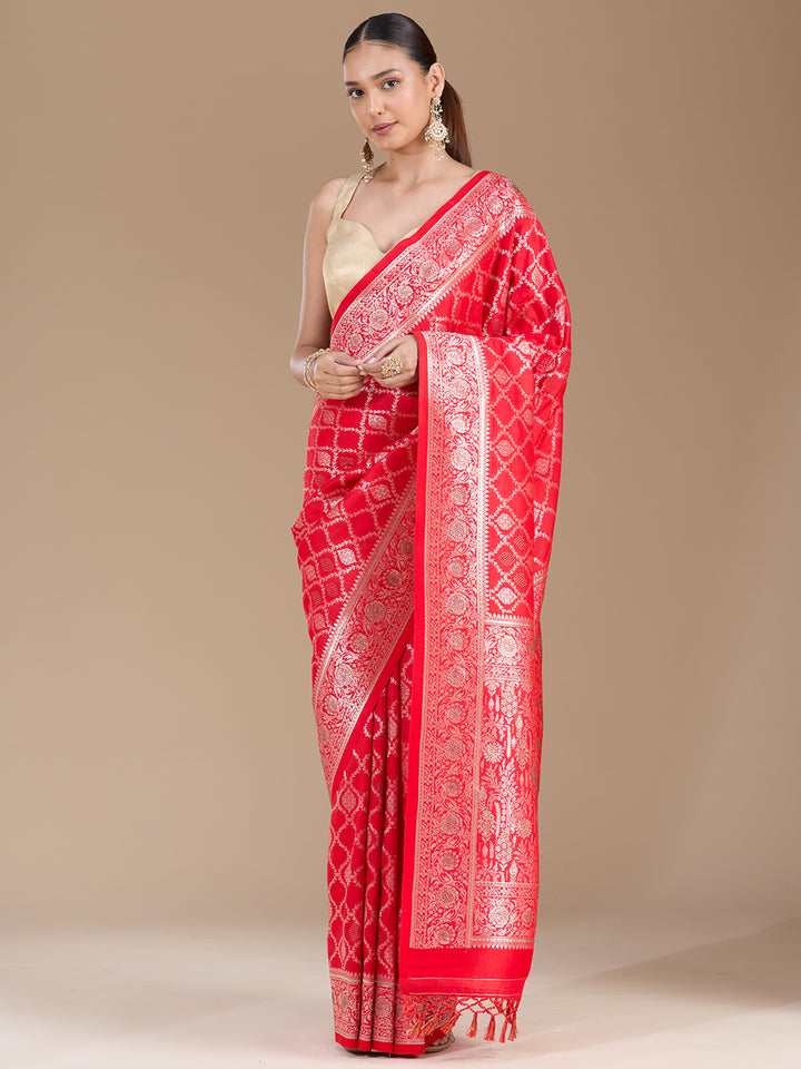 Red Stonework (Gold) Silk Saree