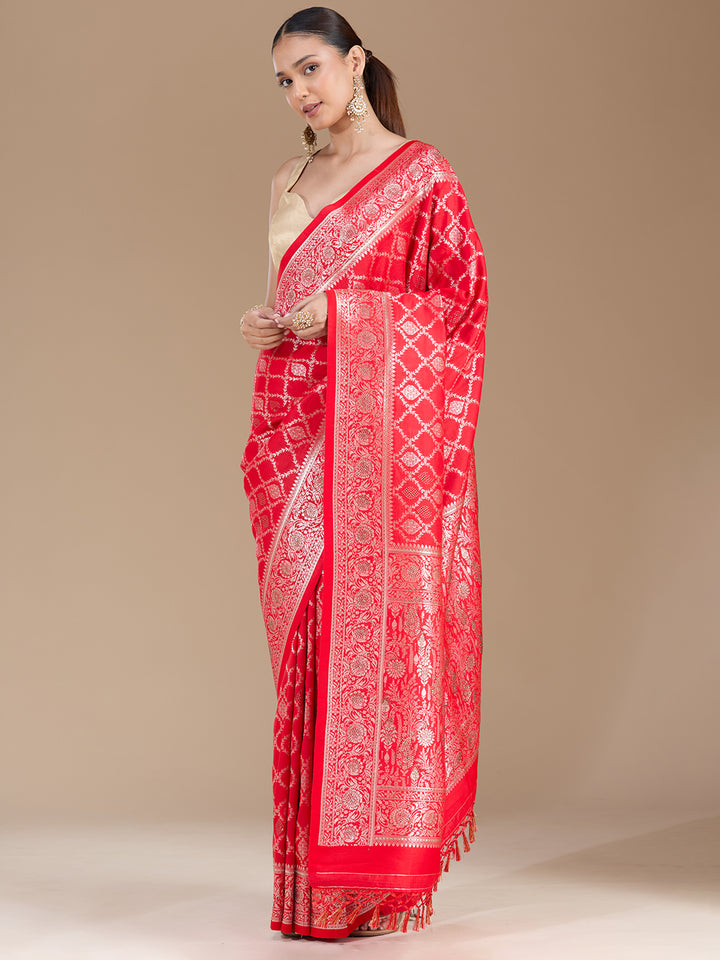 Red Stonework (Gold) Silk Saree
