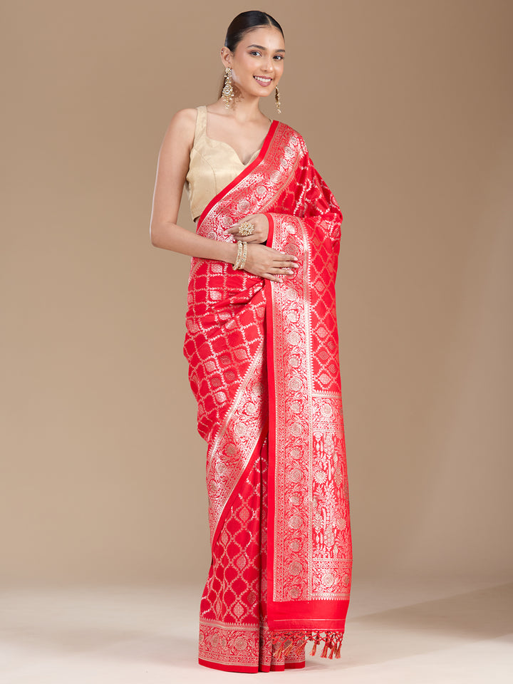 Red Stonework (Gold) Silk Saree