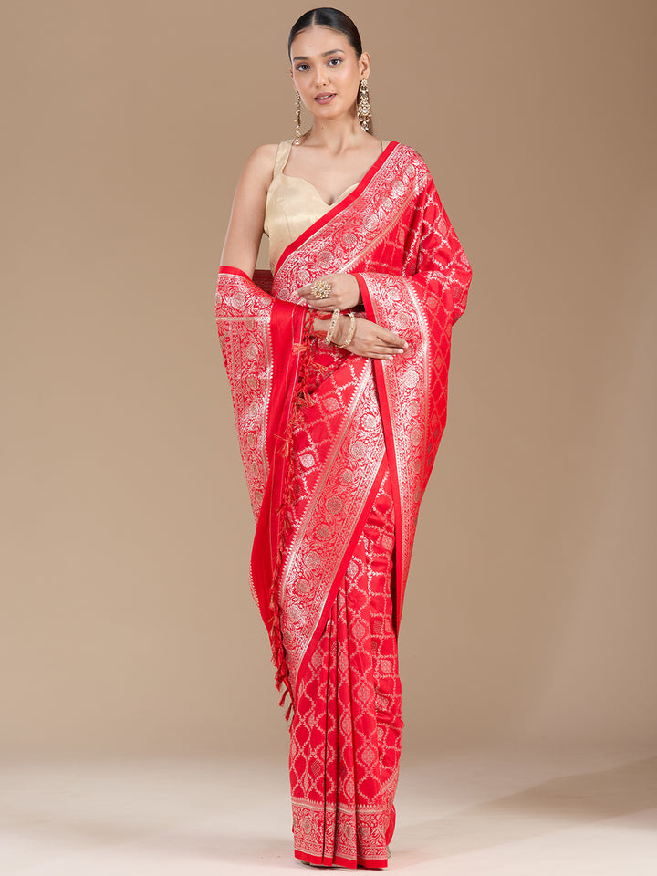 Red Stonework (Gold) Silk Saree