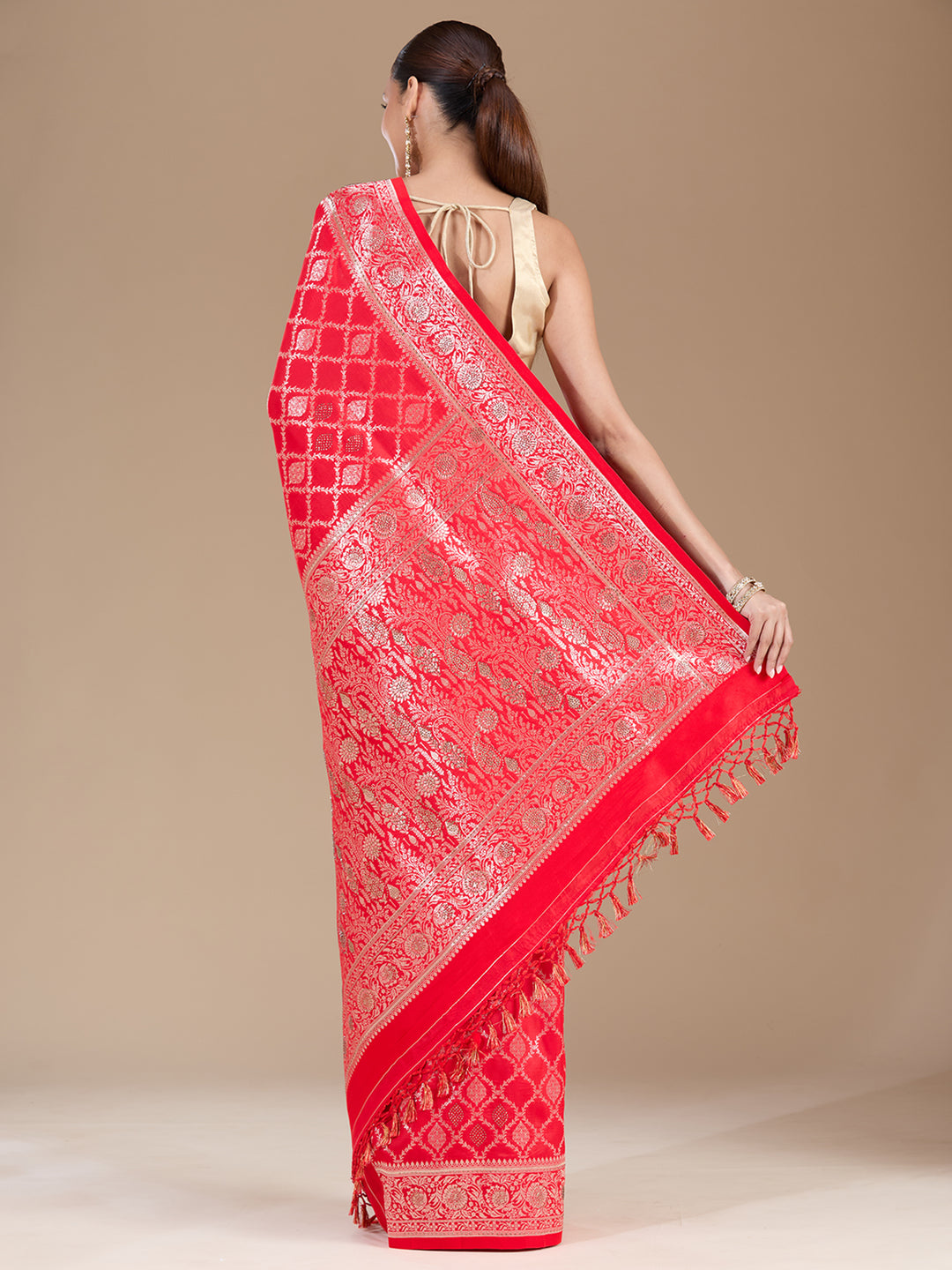 Red Stonework (Gold) Silk Saree