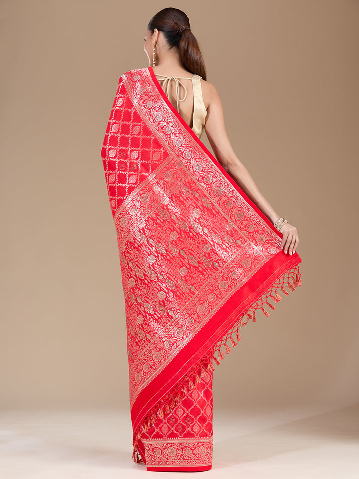 Red Stonework (Gold) Silk Saree