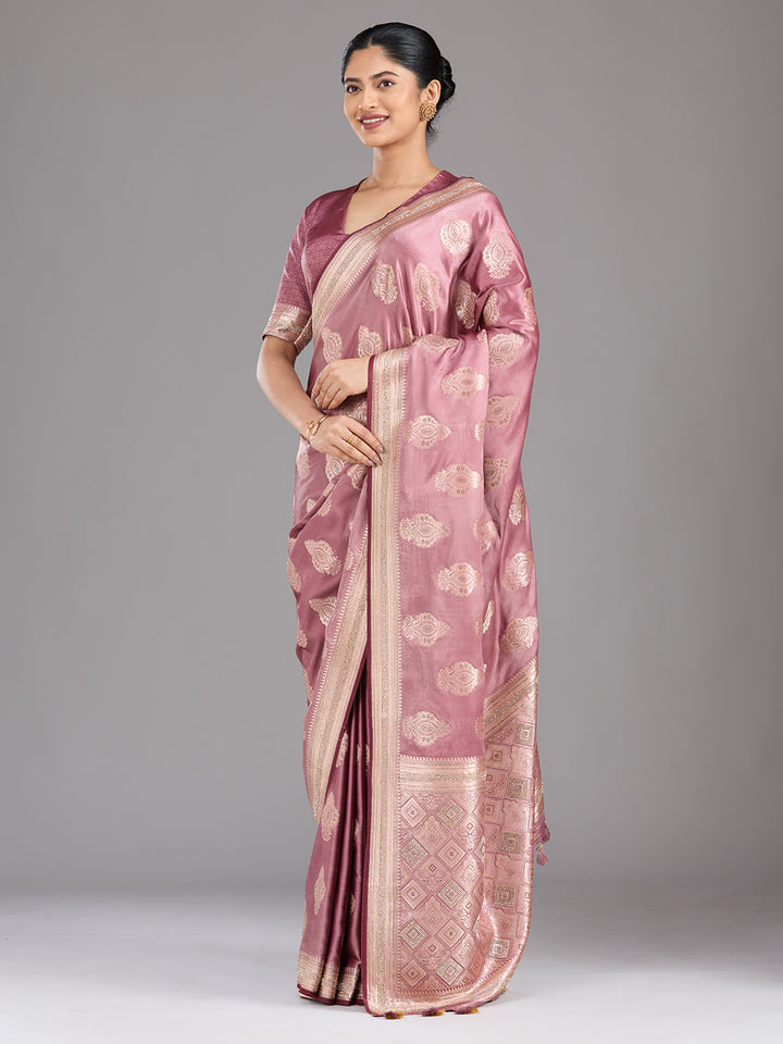 Mauve Stonework (Gold) Silk Saree