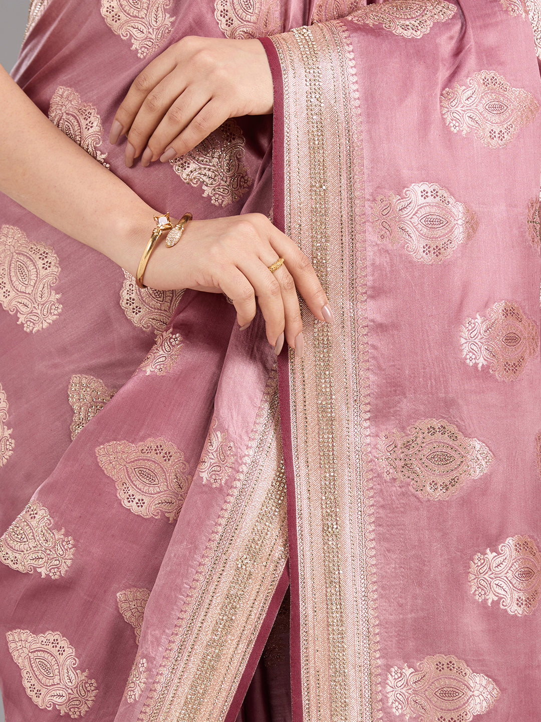 Mauve Stonework (Gold) Silk Saree