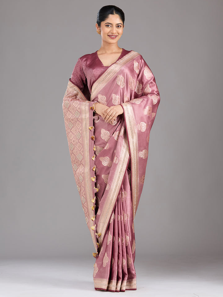 Mauve Stonework (Gold) Silk Saree