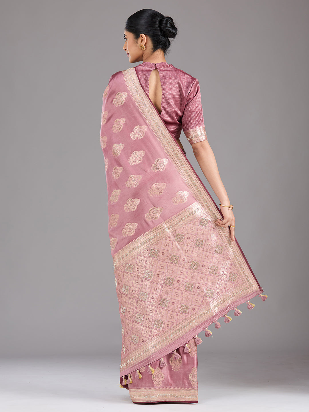 Mauve Stonework (Gold) Silk Saree